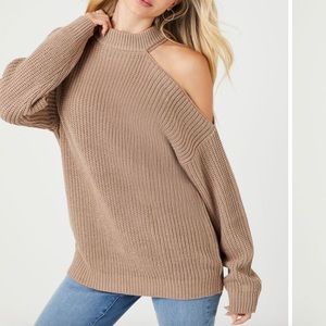 Brand new open shoulder tan sweater